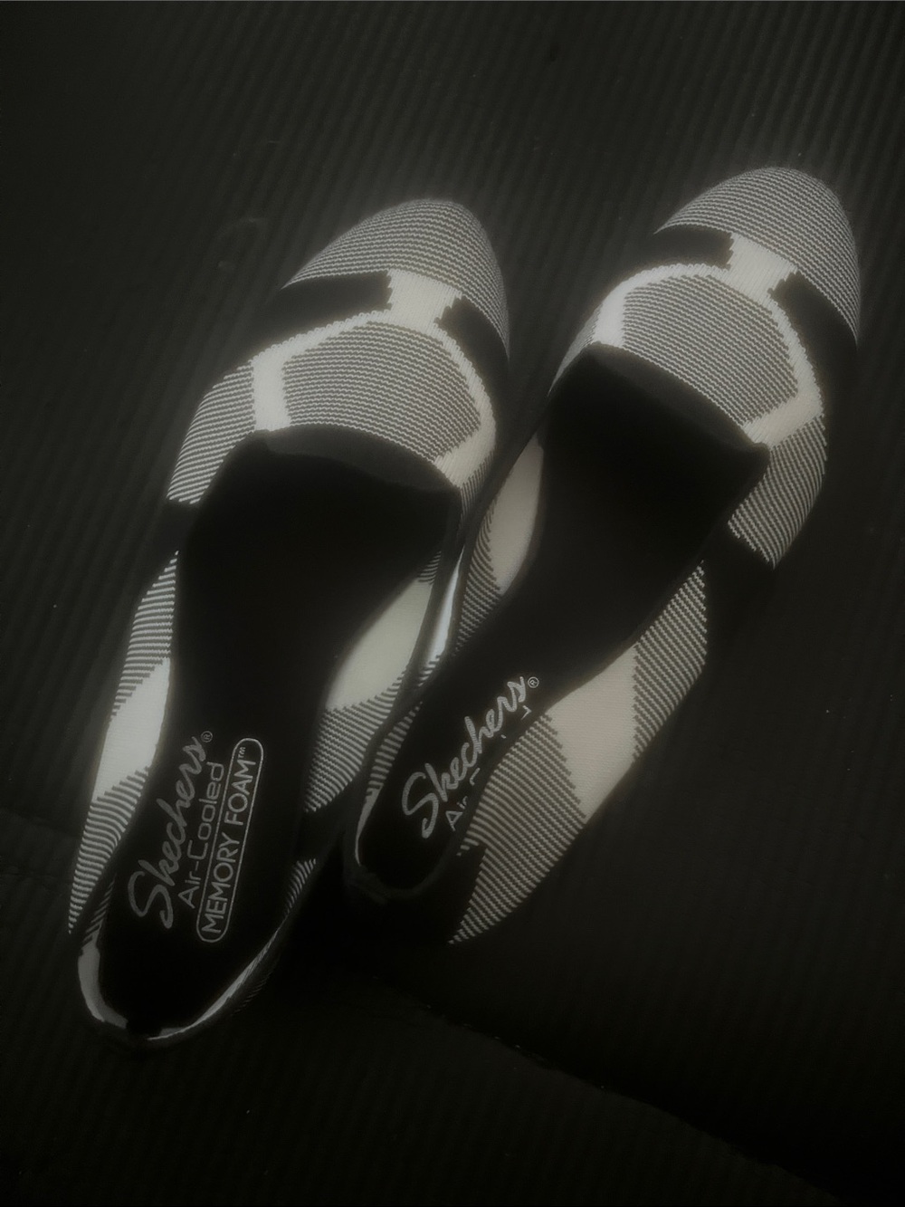 Skechers Black & White Plaid Slip-On Flats
